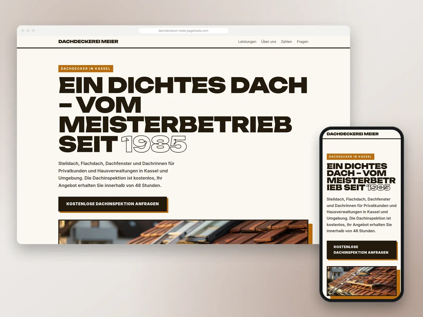 Von der PageKoala-KI erstellte Website: Dachdeckerei Meier