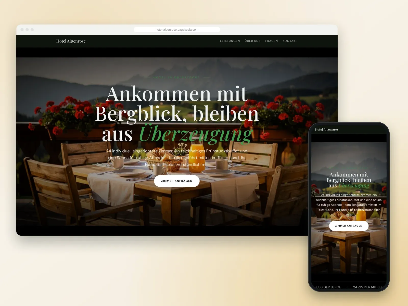 Von der PageKoala-KI erstellte Website: Hotel Alpenrose