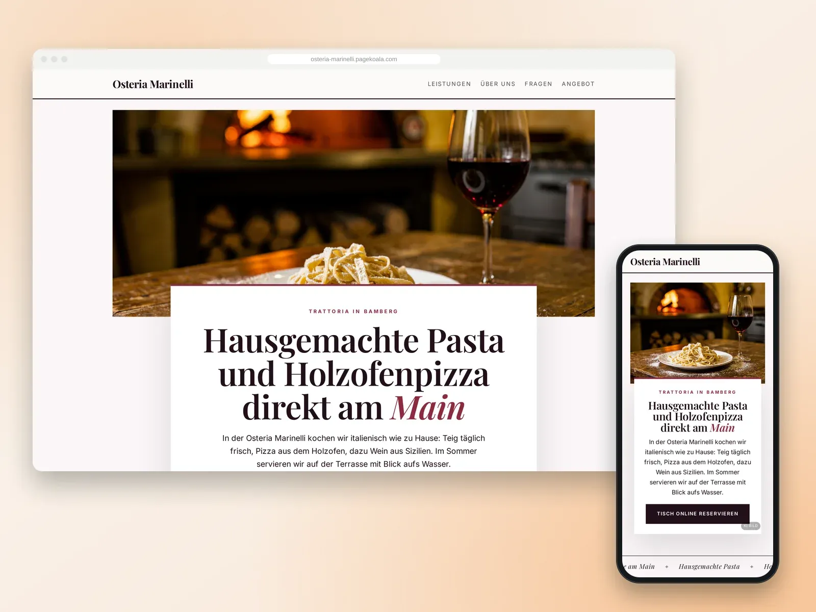 Von der PageKoala-KI erstellte Website: Osteria Marinelli