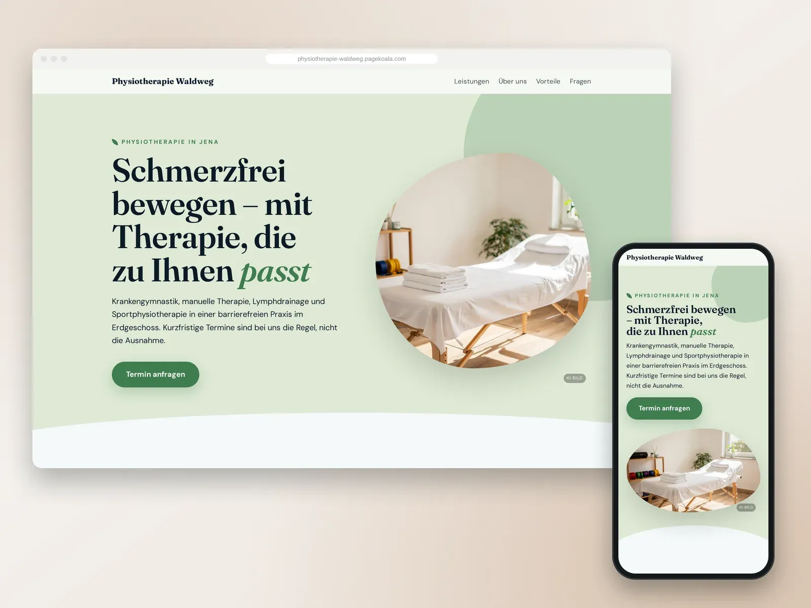 Von der PageKoala-KI erstellte Website: Physiotherapie Waldweg