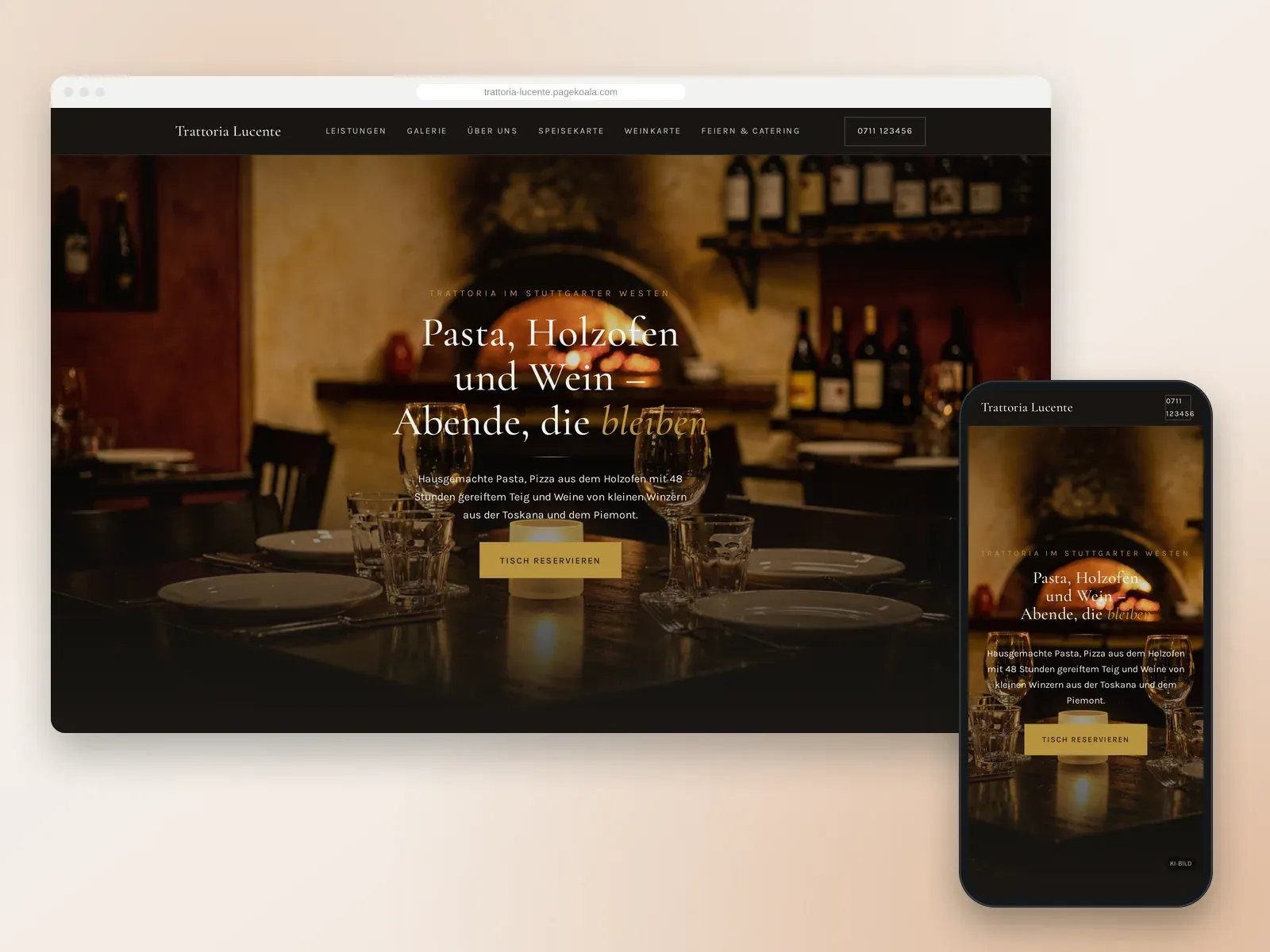 Von der PageKoala-KI erstellte Website: Trattoria Lucente